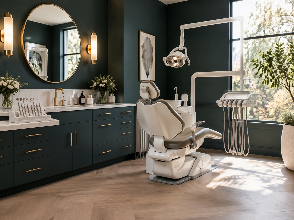 Hygiene room with a side view of the chair and a tray of instruments