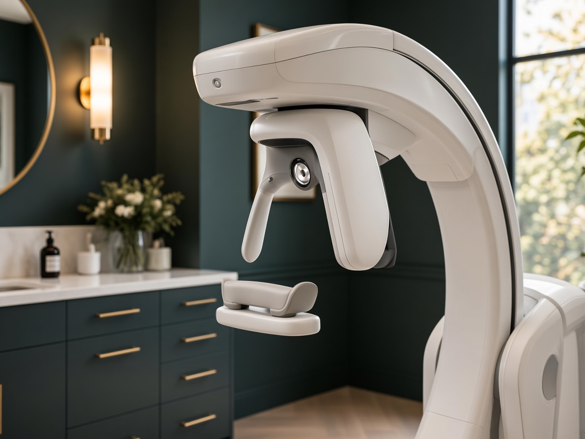 A compact dental scanner in a teal treatment room